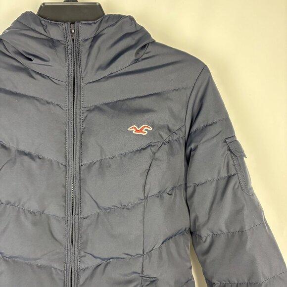 Hollister Quilted Hood Goose Down Long Sleeve Pocket Logo Full Zip Winter Jacket - Picture 2 of 10